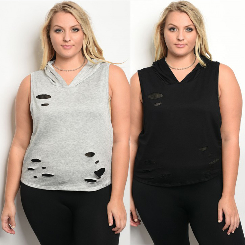 Slashed sleeveless hoodies 1x, 2x, 3x hoodie NWT